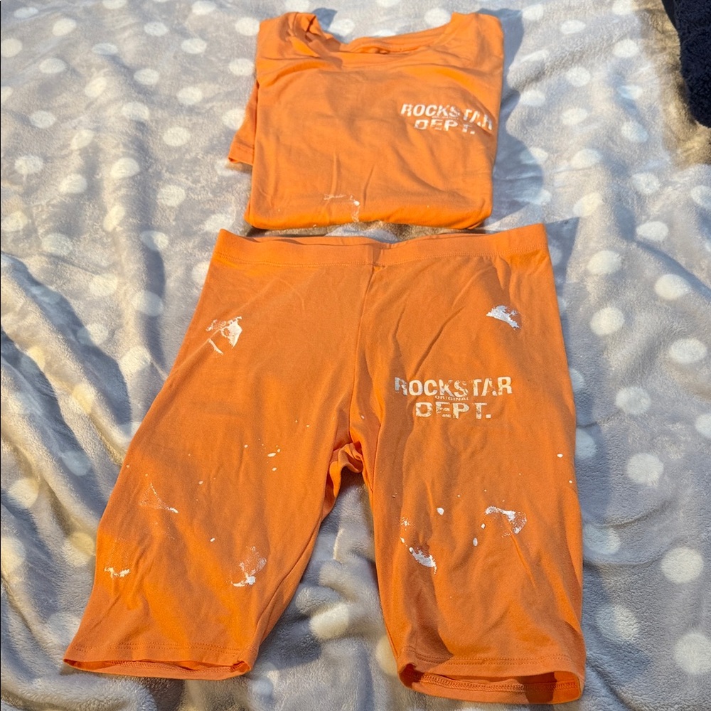 Orange Rockstar Dept. T-Shirt and Shorts Set
